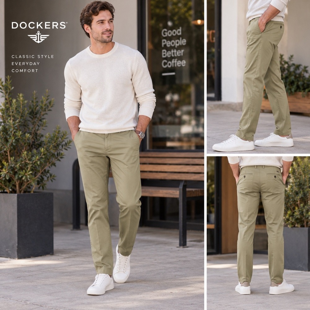 Dockers Mens Slim Fit Chino Pants Khaki Tan Stretch Cotton Trousers 30x32